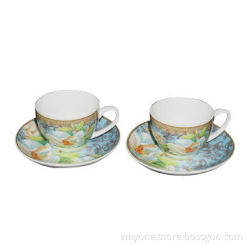 220CC Tea Cup and Saucer, Gift Box, White Flower, Elegant and Noble, Special for Russia Market